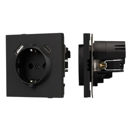 Фото #1 товара Механизм розетки с USB зарядкой SCT-TENDO-MUAC-SFPL-BK (230V, 16A) (Arlight, Матовый черный)