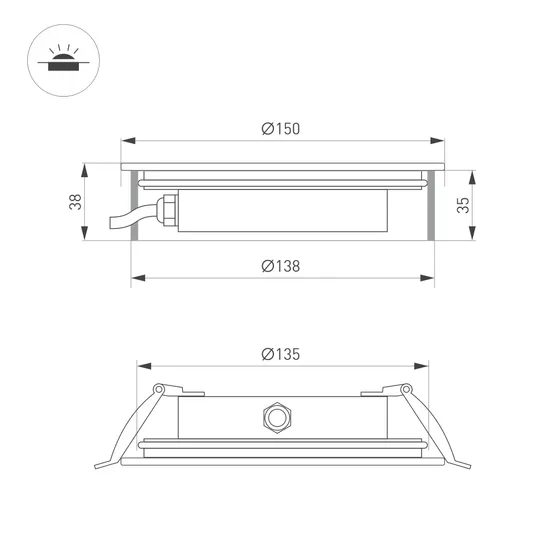 Фото #5 товара Светильник ART-GROUND-SLIM-R150-12W Warm3000 (SL, 35 deg, 24V) (Arlight, IP67 Металл, 3 года)