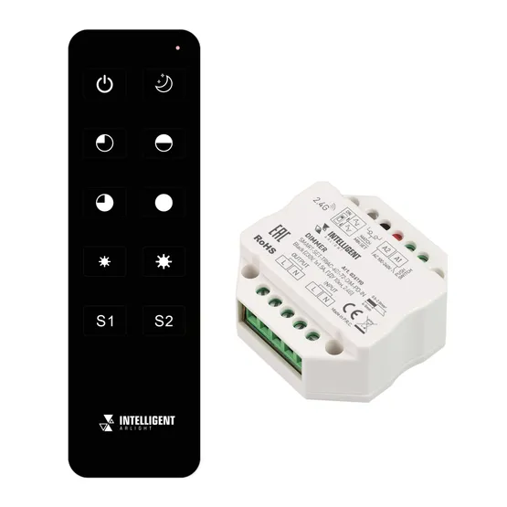 Фото товара INTELLIGENT ARLIGHT Диммер SMART-SET-TRIAC-601-72-DIM-PD-IN Black (230V, 1x1.5A, ПДУ 10кн, 2.4G) (IARL, IP20 Пластик, 5 лет)