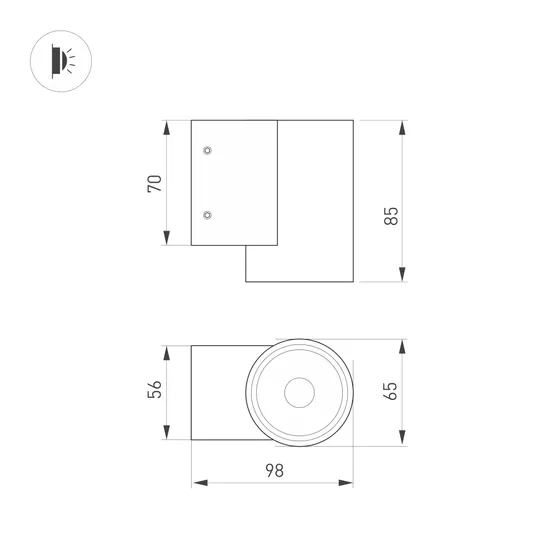 Фото #2 товара Светильник LGD-RAY-WALL-R65-9W Warm3000 (GR, 23 deg, 230V) (Arlight, IP65 Металл, 3 года)