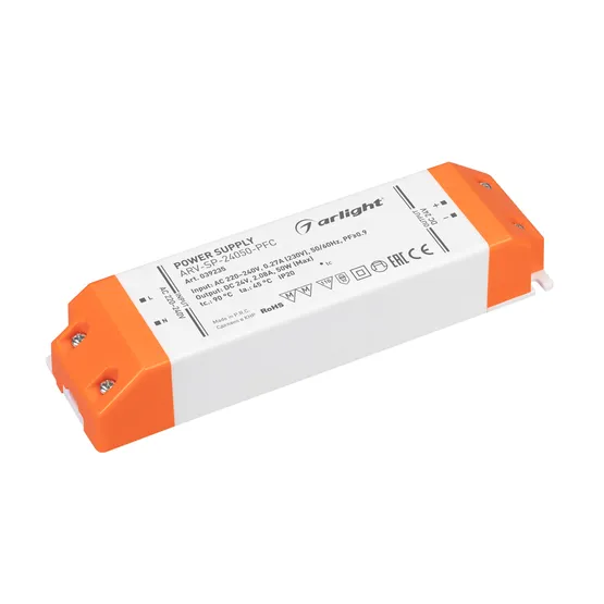 Фото товара Блок питания ARV-SP-24050-PFC (24V, 2.08A, 50W) (Arlight, IP20 Пластик, 5 лет)