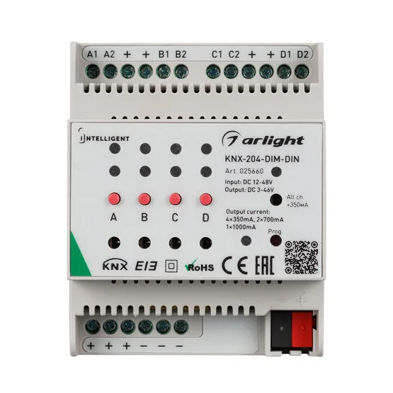 Фото #2 товара INTELLIGENT ARLIGHT Диммер KNX-204-DIM-DIN (12-48V, 8x0.35/4x0.7/2x1A) (IARL, IP20 Пластик, 2 года)