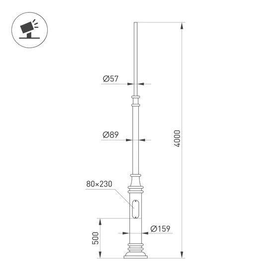 Фото #2 товара Опора фланцевая OXOR-OT3-DE-D160-L4000 (BK) (Arlight, Сталь)