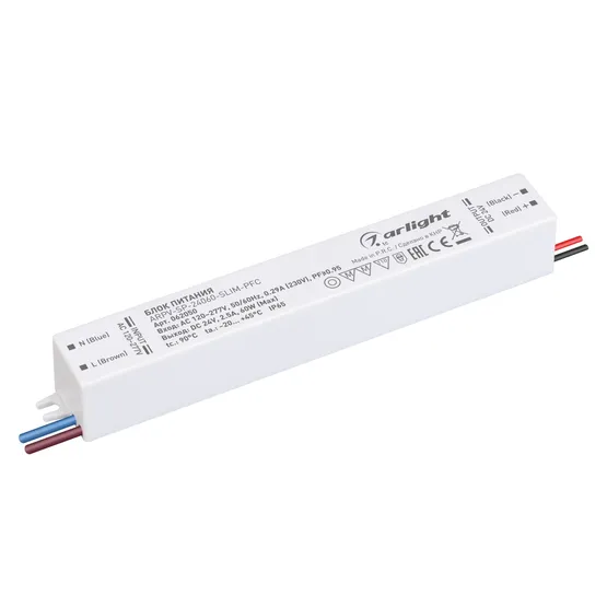 Фото товара Блок питания ARPV-SP-24060-SLIM-PFC (24V, 2.5A, 60W) (Arlight, IP65 Пластик, 5 лет)