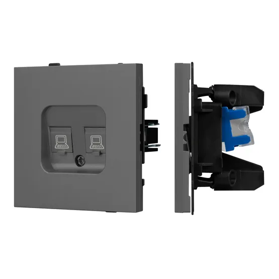Фото #1 товара Механизм компьютерной розетки двойной SCT-TENDO-MPC2-SFPL-GR (RJ-45, CAT6) (Arlight, Матовый графитовый)