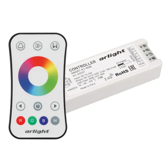 Фото товара Контроллер SMART-RGB-SET-RING (12-24V, 3x3A, ПДУ 2.4G) (Arlight, IP20 Пластик, 5 лет)