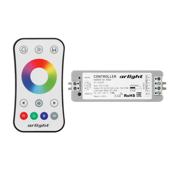 Фото #1 товара Контроллер SMART-RGB-SET-RING (12-24V, 3x3A, ПДУ 2.4G) (Arlight, IP20 Пластик, 5 лет)