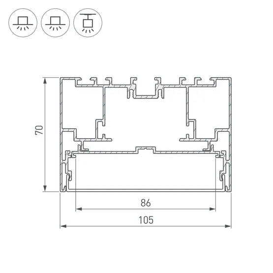 Фото #3 товара Профиль с экраном S2-LINE-10570-2500 ANOD+OPAL (Arlight, Алюминий)