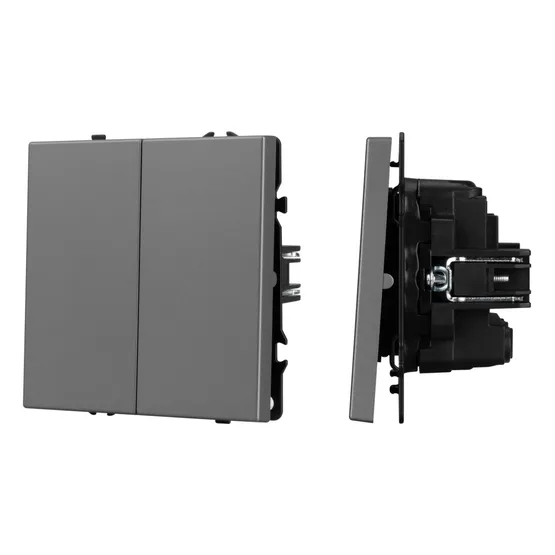 Фото товара Механизм выключателя двухклавишный перекрёстный SWT-NOBE-MKX2-SFPL-GR (230V, 10A) (Arlight, Серый базальт)