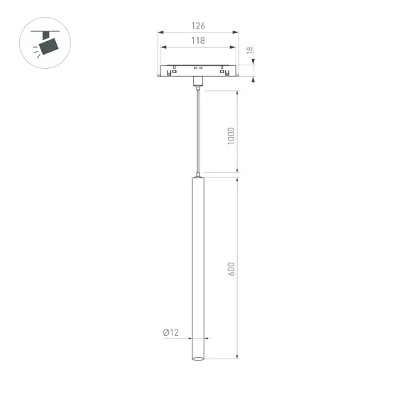 Фото #4 товара Светильник MAG-ORIENT-SPOT-HANG-L600-R12-2W Day4000 (BK, 20 deg, 48V) (Arlight, IP20 Металл, 5 лет)